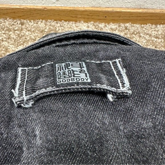 Vintage Godbody Black Denim Jacket Men’s Size XL Button Up Streetwear Hip Hop - Picture 13 of 13